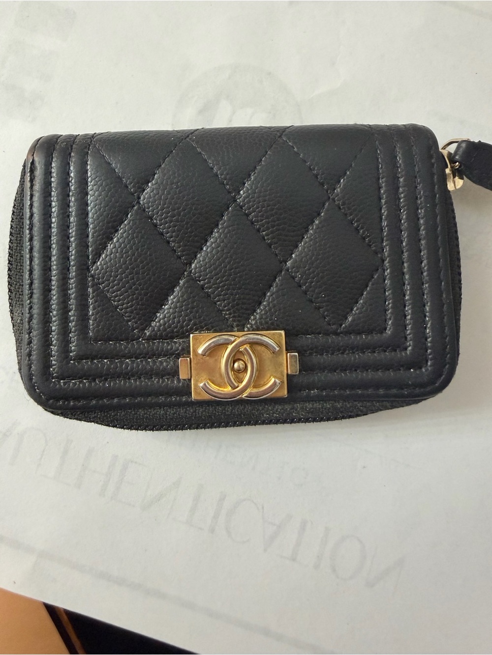 Chanel Black Quilted Mini boy Wallet with Gold CC Hardware card holder